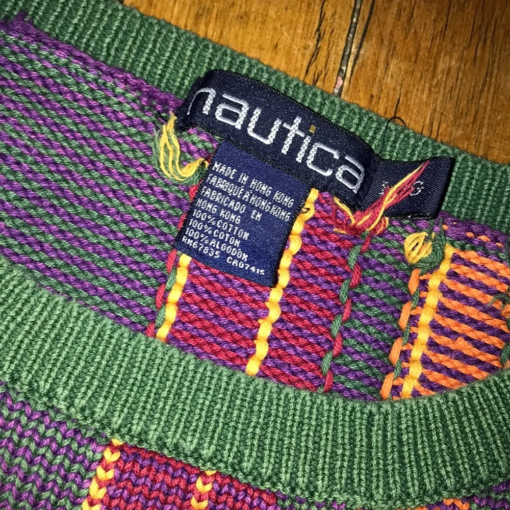 Nautica Multicolor Plaid Crewneck Sweater - Green, Purple & Red Accents